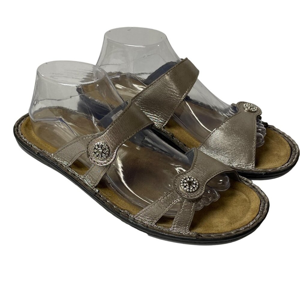 Naot Triton Leather Slip On Metallic Sandals Silver Sz 41 (EU)